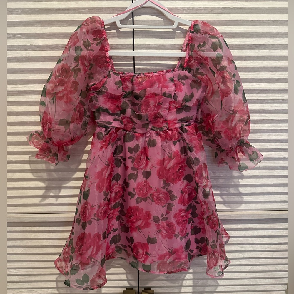 Elegant Floral Pink Mini Dress